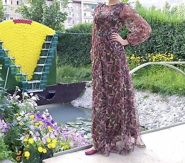 armani exchange: Вечернее платье, Классическое, Длинная модель, Шифон, С рукавами, Камни, M, L — 2