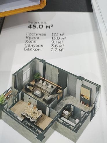 Батирлер: 1 бөлмө, 45 м², Технопарк Элитка, 7 кабат, ПСО (өз алдынча бүтүрүү) — 2
