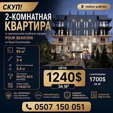 2 комнаты, 99 м², Без мебели