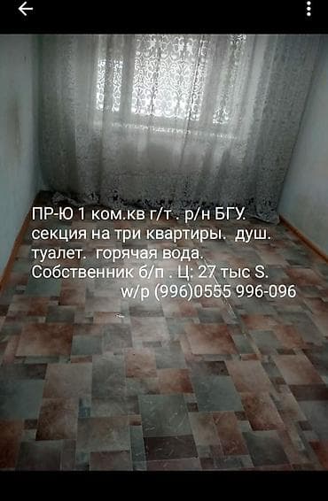 27: 1‑комнатная квартира, г/т, р-н БГУ. Секция на три квартиры. Душ — 1