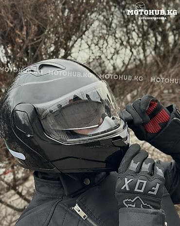 Электротранспорт: Полноразмерный мотоциклетный шлем (Модуляр) черного глянцевого цвета — 4