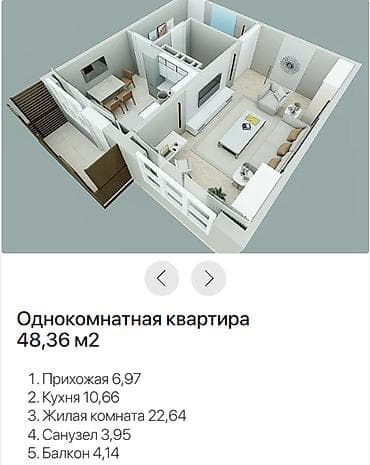Квартиры: 1 комната, 48 м², 108 серия, 7 этаж, ПСО (под самоотделку) — 2