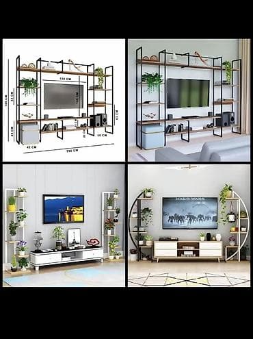 телевизор и тумбочка: Тумба и подставка для телевизора, Новый, Напольная, Железо, цвет - Черный — 1