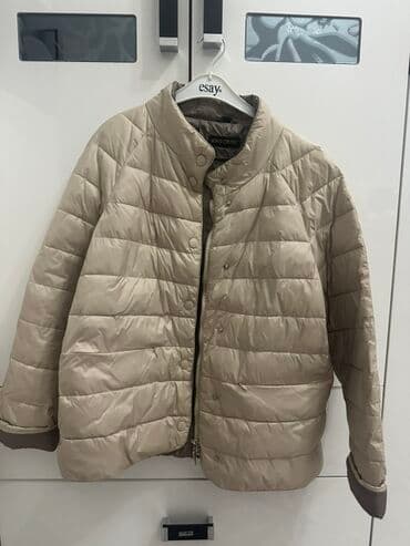 Айымдардын кийими: Стёганая женская куртка светло-бежевого цвета. - Прямой укороченный — 2