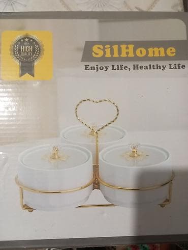 Банки: Набор для сервировки SilHome: три круглые керамические емкости на — 1