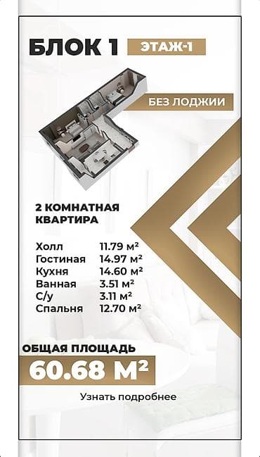 квартира 7500: 2 комнаты, 6068 м² — 1