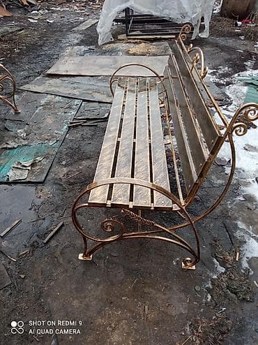 Детская мебель: Скамейка Металл, Со спинкой, Без крыши — 7