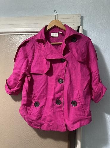 second hand: Яркий короткий тренч/жакет цвета фуксия. Особенности: - Двубортная — 1