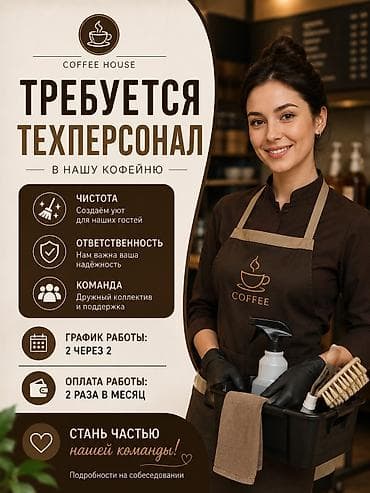 техничка ежедневно: Требуется Уборщик, Оплата: Дважды в месяц — 1