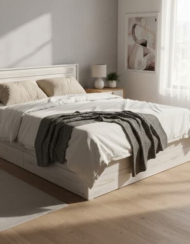 туалетный столик зеркало: Двуспальная кровать, Новый, С матрасом, длина - 200 см — 1