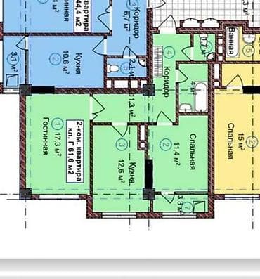 ква: 2 комнаты, 61 м², Элитка, 12 этаж, Готовая ПСО (под самоотделку) — 2