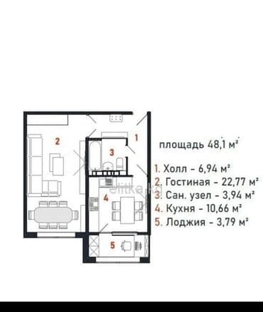 срочно продам 1 комнатную квартиру рядом просп жибек жолу бишкек: 1 комната, 48 м², Элитка, 9 этаж, Евроремонт — 2