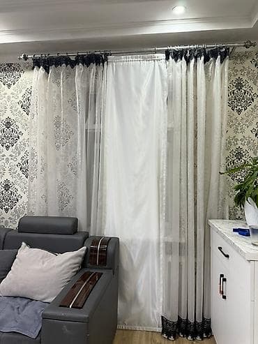 Комплект штор, Полиэстер, С тюлем в комплекте, Готовое изделие, Б/у, Для спальни