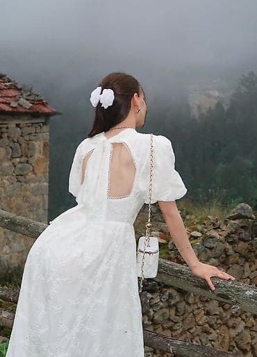 acne studio: Белое кружевное платье миди/макси с открытой спинкой - Ткань — 2