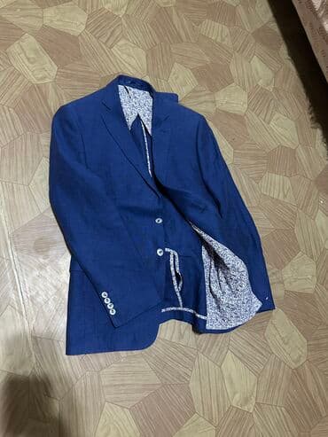 костюм лен: Мужской костюм, XL, Новый, цвет - Синий, Самовывоз — 1