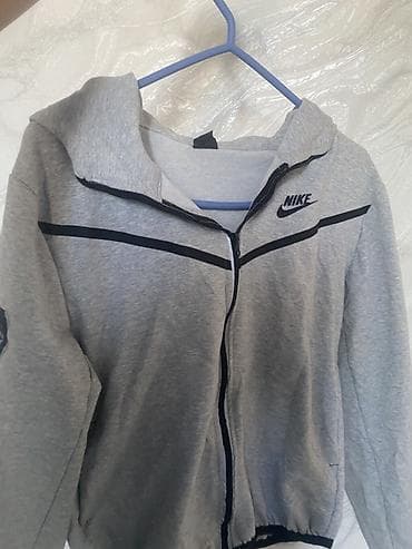 мужской полузамок: Серая спортивная кофта Nike на молнии. - Тип: худи/толстовка на — 3