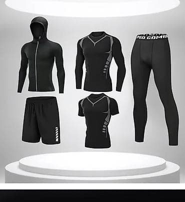 удлиненные рубашки: Мужской комплект спортивной компрессионной одежды, 5 предметов — 1