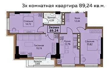 89: 3 комнаты, 88 м², 10 мкр Элитка, 17 этаж — 4