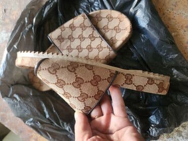 макасины женские: Сандалии/шлёпанцы с монограммным узором GG. оригинал. - Верх: текстиль — 2