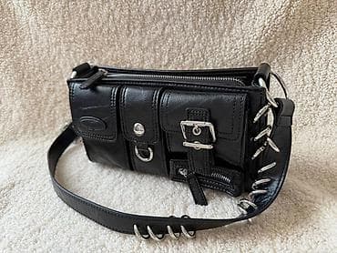 набор серебро серьги и кольцо: Сумка кросс-боди в стиле utility/rock, черная. - Материал: гладкая — 1