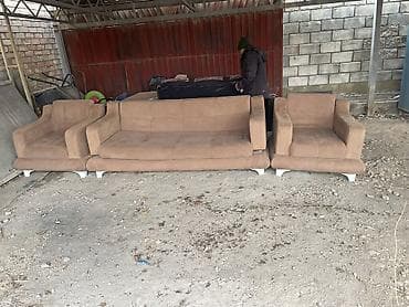 в рассрочкк: Комплект мягкой мебели, Б/у, Самовывоз, цвет - Коричневый — 3
