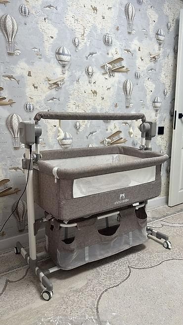 Детская прикроватная колыбель-люлька Ining Baby (серо-бежевый меланж)