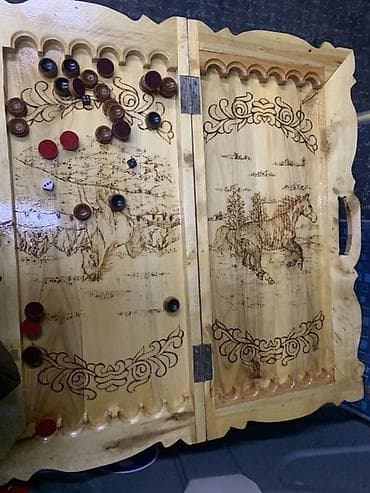 Шлемы: Резные деревянные шашки/нарды 2-в-1 - Комбинированный игровой набор — 4