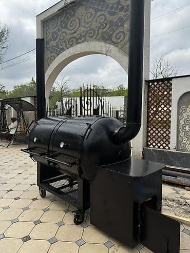 печка для пиццы: Промышленный офсетный смокер-гриль (мангал-коптильня) на дровах — 3