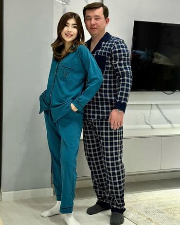 белая ночная сорочка: Пижама, Хлопок, В клетку, XS, S, M — 6