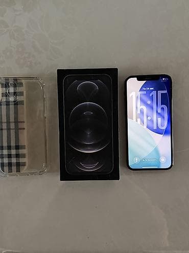 чоор фото: IPhone 12 Pro, Колдонулган, 128 ГБ, Графит, Куту, Коргоочу айнек, Каптама, 75 % — 2