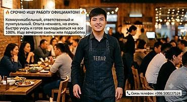 ищу работу официанта: Услуга: поиск работы официантом (вечерние смены или подработка). О — 1