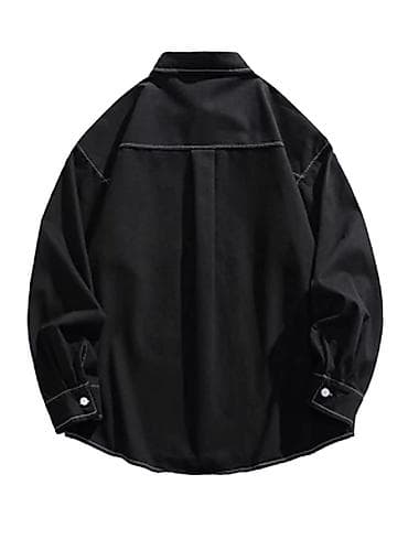 холодок футболки: Мужская рубашка oversize, черная, с контрастной белой отстрочкой — 2