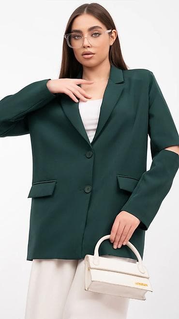 сары булун: Женский жакет с укороченными рукавами 3/4 и разрезами - Прямой — 3