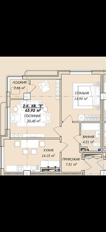 2026: 2 комнаты, 64 м², Элитка, 7 этаж, Готовая ПСО (под самоотделку) — 3