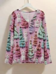 шерстяные кофты женские больших размеров: Универсальная футболка с длинными рукавами, украшенная праздничным — 1