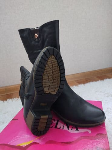 Сапоги: Женские зимние кожаные полусапоги IMELNA - Цвет: черный - Верх — 4