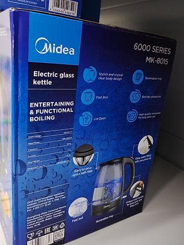 midea: Электрочайник Midea MK-8015 (серия 6000), стеклянный - Объем: 1,7 л - — 2