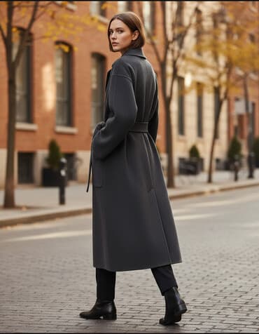 Женское пальто-халат темно-серого цвета - Крой: свободный, длина at lalafo.kg Женское пальто-халат темно-серого цвета - Крой: свободный, длина