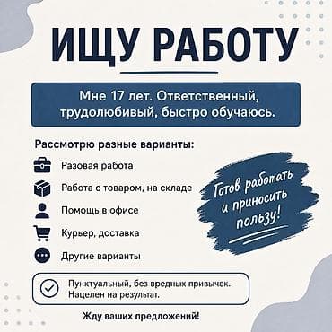 Ищу работу. Мне 17 лет. Ответственный, трудолюбивый, быстро обучаюсь