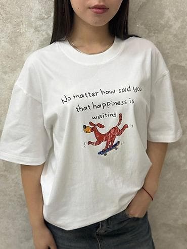 футболки для влюбленных: Футболки оверсайз с принтами - Модель: свободный крой, спущенная — 4