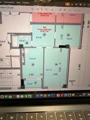 квартирантам: 2 комнаты, 58 м², Элитка, 6 этаж, Косметический ремонт — 2