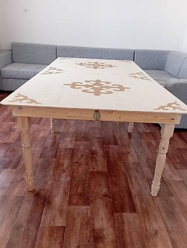 детский письменный стол со стулом: Национальный кыргызский стол, Раскладной, Дерево, цвет - Бежевый — 10