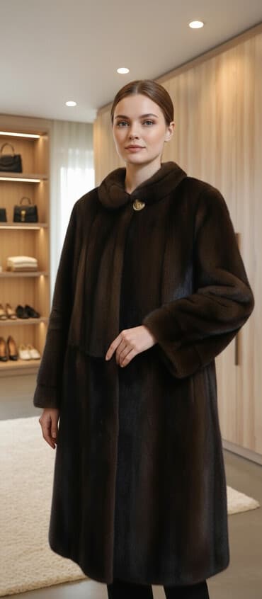 Шуба, Норка, По колено, 5XL