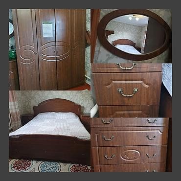 Спальный гарнитур, Двуспальная кровать, ДСП, цвет - Коричневый