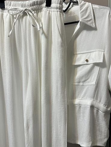 форма одежда: Женский комплект из двух предметов: рубашка и широкие брюки, цвет — — 2