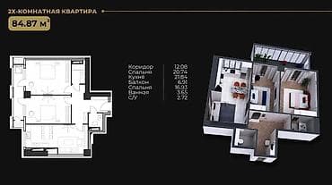 Продажа квартир: 3 комнаты, 84 м², Элитка, 8 этаж, ПСО (под самоотделку) — 2