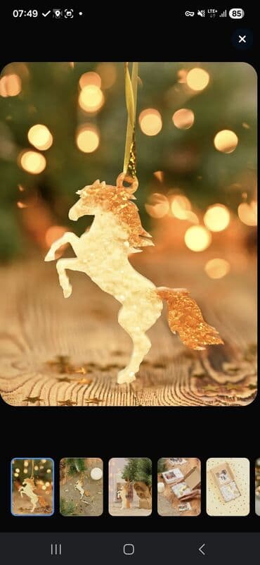 новогодный форма: Елочная игрушка Лошадь на дыбах белая с золотой гривой символ 2026 — 3