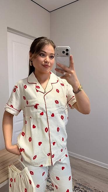 пижама муслин: Женские пижамные комплекты с коротким рукавом тройка — 2