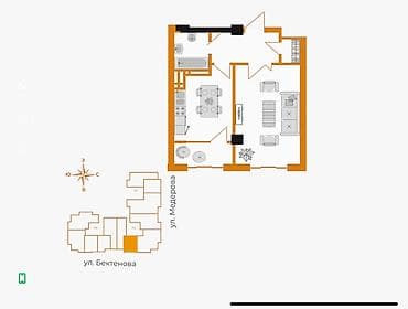 Квартиры: 1 комната, 50 м², Юнусалиева/Суванбердиева Элитка, 14 этаж, ПСО (под самоотделку) — 6