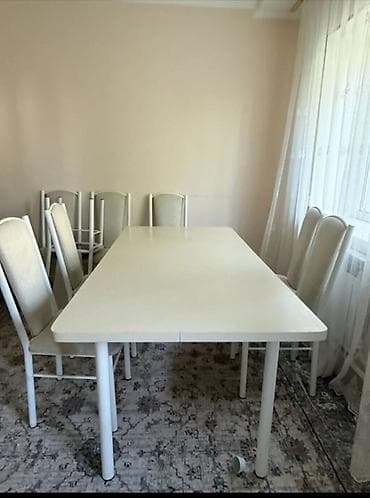 office table: Обеденная группа: прямоугольный стол + 6 стульев, цвет белый. - Стол — 1